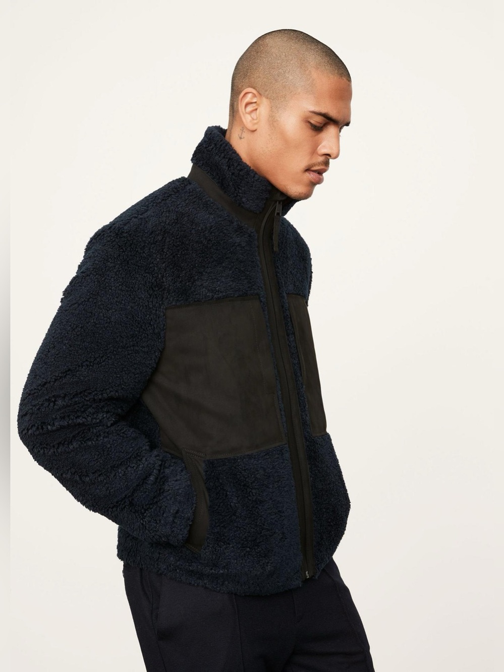 Vince Men's Navy and Black Sherpa Puffer Jacket